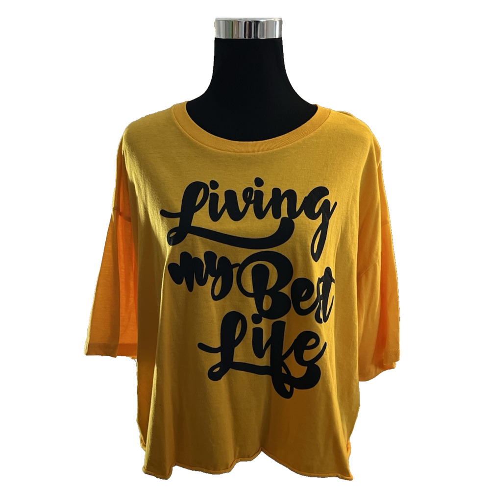 Zuni Sportswear Women's Living My Best Life Yellow Crop Top Size 2XL